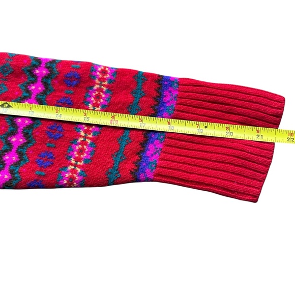 J. CREW Red Holly Fair Isle Crewneck Colorful Sweater Wool Boxy Fit Size Medium - Picture 8 of 10